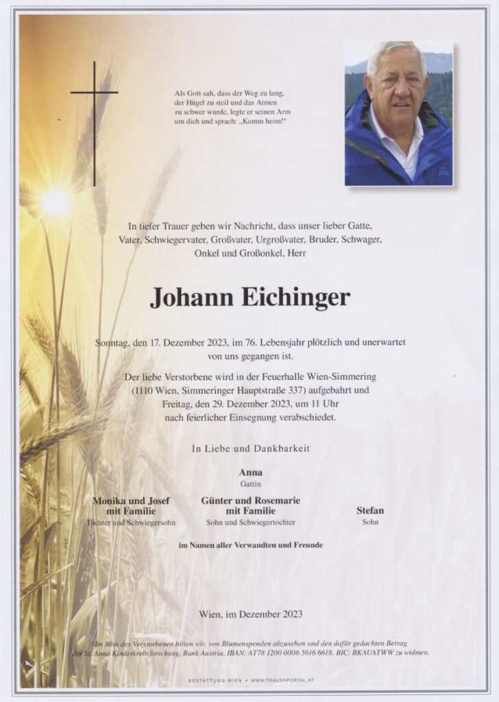 Johann Eichinger verstorben Kollegenhilfe